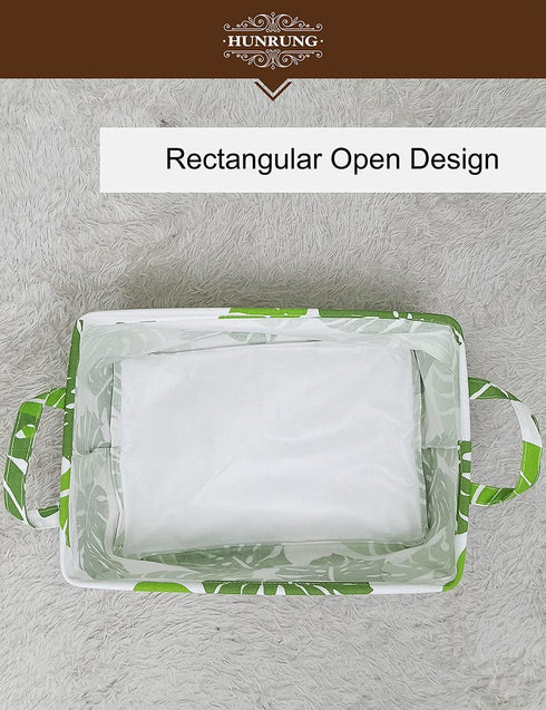 HUNRUNG Rectangle Storage Basket Cute Canvas Organizer Bin for Pet/Children Toys, Books, Clothes Perfect for Rooms/Playroom(Leaf)...