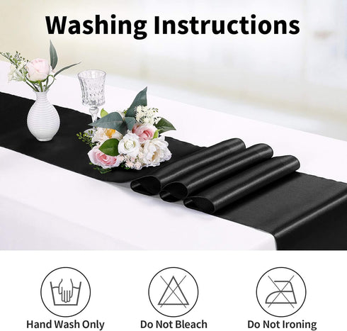 5-Pack Satin Table Runner Black 12 x 108 inches Long, Table Runners for Wedding, Birthday Parties, Banquets Decorations?5 Pack, 12x108 Inch, Black...