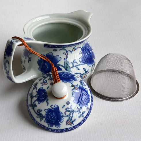 Yxhupot Teapot 15oz Blue White Porcelain China Stainless Steel Infuser Dragon and Phoenix (cihu long)...