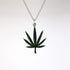 Marijuana Weed Pot Leaf Green Enamel on Silver Finish Pewter Pendant Necklace...