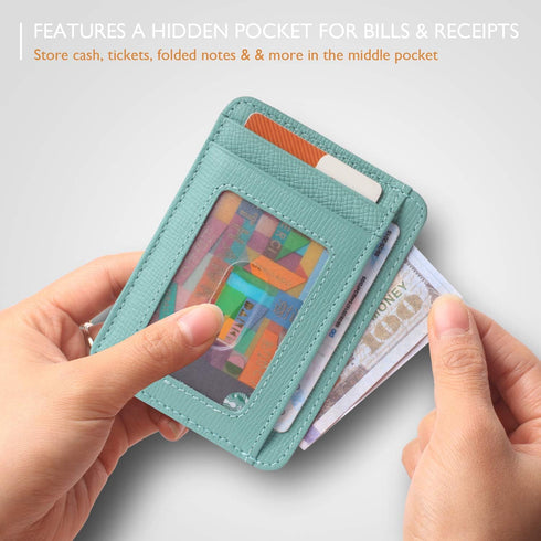 Borgasets Slim Wallet for Men Women Minimalist Thin Travel Front Pocket Genuine Leather Credit Card Holder with RFID Blocking...
