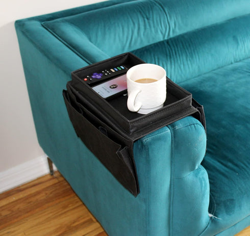Dependable Industries inc. Essentials Sofa Armrest Organizer with Table - 5 Pockets, Anti-Slip Bottom, TV Remote Holder - Drapes Over Sofa Arm Rel...