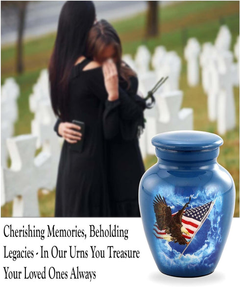 American Glory Keepsake Urn - American Flag with Eagle Mini Urn for Ashes - Token Urn - Patriotic Mini Jar - American Flag Soaring Eagle Sharing U...