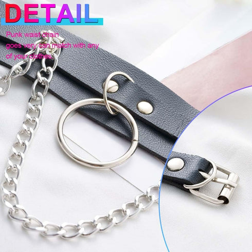 Nicute Punk Leather Chain Belt Black Goth Waist Chain Rave Body Chain Accessories for Women...