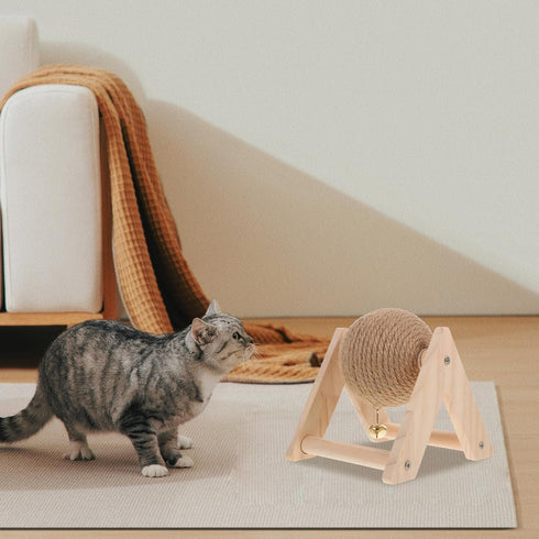 ABOOFAN Cat Scratcher Toy with Sisal Ball Cats Scratching Rope Ball Interactive Rotatable Wood Pet Scratcher Toys Durable for Indoor Kitties to Gr...