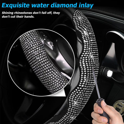 2PCS Car Steering Wheel Cover, Anti-Slip Sparkly Glitter Bling Diamond Crystal Rhinestones Automotive Steering Wheel Protector for Women Girls, Ve...
