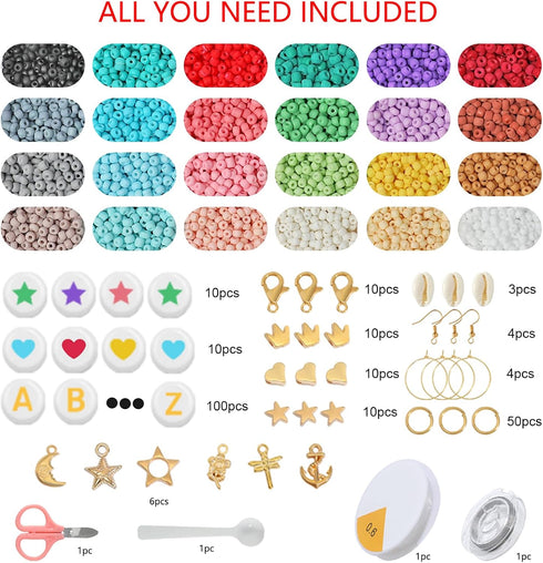 LASOFAMERE 4mm Seed Beads for Bracelets Making, Friendship Bracelet Making Kit for Girls, 24 Colors Bead Bracelet Kit Jewelry Making, DIY Arts Cra...