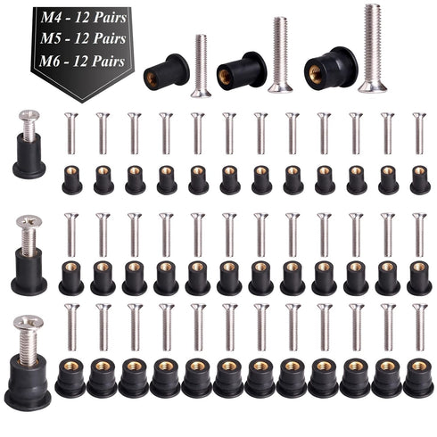 36 Pairs M4 M5 M6 Neoprene Well Nuts with Stainless Steel Screw M5 Rubber Well Nuts Kayak Brass Copper Bolts Well Nut Kit for Kayak Motorcycle Boa...