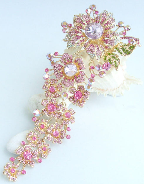 Sindary 7.28" Stylish Long Orchid Flower Large Brooch for Women Pin Austrian Crystal BZ4704...