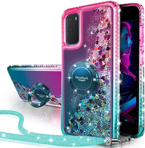 Silverback for Galaxy S20 Case,Moving Liquid Holographic Sparkle Glitter Case with Kickstand, Girls Women Bling Ring Stand Slim Case for Samsung G...