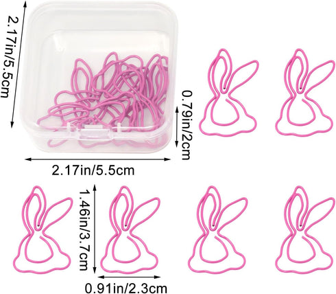 yueton 12PCS Pink Rabbit Shaped Paper Clips Cute Bunny Paper Clips Creative Cartoon Bookmarks Lovely Animal Paper Clips with Square Plastic Box...