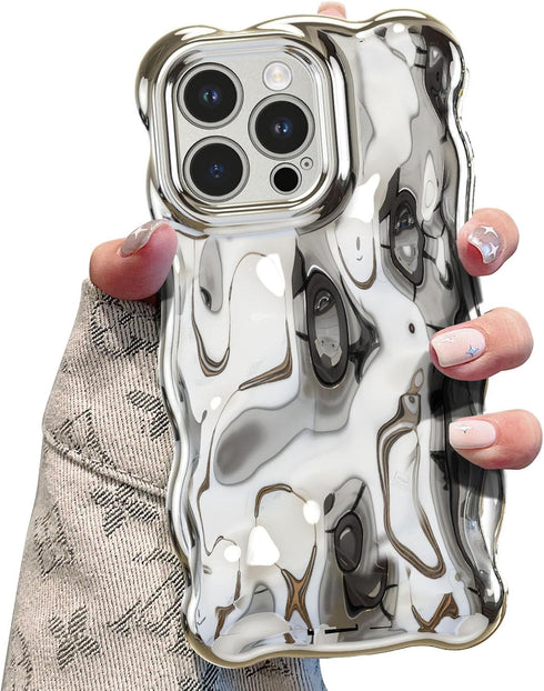 UEEBAI Case for iPhone 15 Pro 6.1 inch, Cute Solid Color Curly Wave Shape Shockproof Soft Bumper Phone Case, Candy Water Ripple 3D Silicon Slim Pr...