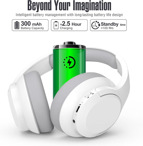 Bluetooth Wireless Over-Ear Headphones with 48H Playtime and with Microphone, HiFi Stereo Foldable Lightweight Headphones for deep bass for Home O...