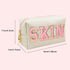Chenille Letter Patch Makeup Bag, Preppy Cosmetic Bag PU Leather Skincare Bag with Zipper, Toiletry Bag Waterproof Travel Organizer Bag for Women ...