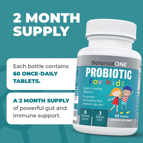 Balance ONE Time-Release Kids Probiotic – Up to 15x Better Survivability – 3 Billion CFU – Gut & Digestive Support for Children – Sugar Free, Easy...