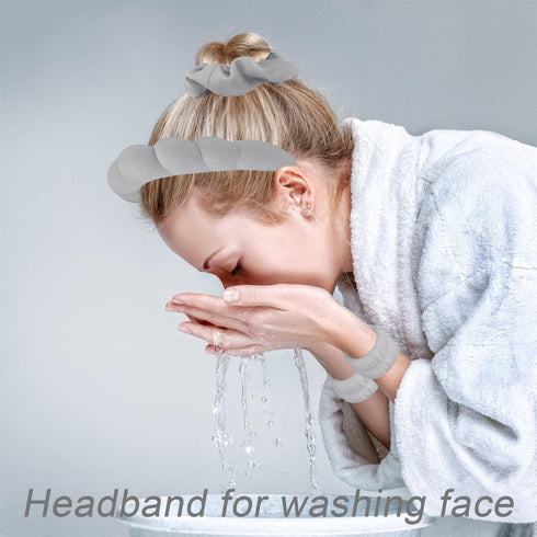 Spa Headband and Wristband Set 6Pcs Skincare Makeup Headband Puffy Bubble Headband for Washing Face Sponge Skin Care Headbands Face Wash Headband ...