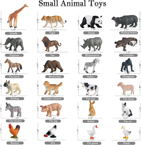 RCOMG 24 PCS Small Animal Toys Set: Farm Animal Toys & Forest Animal Figures, Realistic Animal Figurines Cake Topper Party Favor for Kids Toddlers...