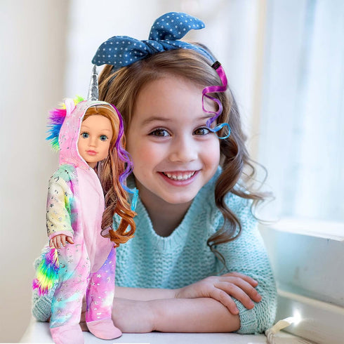 2-Sets 18-inch Doll-Clothes Set - Unicorn Clothes with Hair Clip and Headband - Compatible with All 18 inch Dolls Accessories for Kids -Pink...