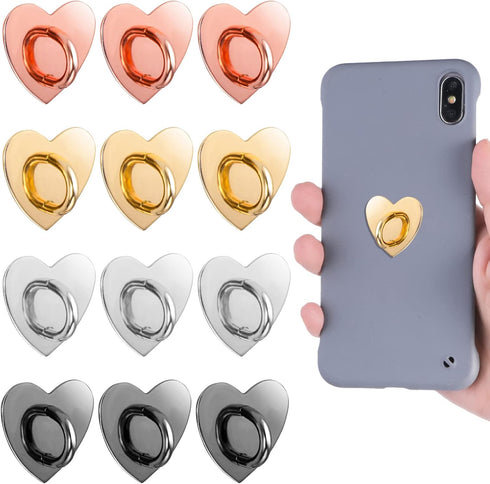 12 Pieces Phone Charm Hook, Cell Phone Finger Ring Phone Keychain Ring Adhesive Metal Phone Finger Grip Loop Stand Heart Holder for DIY Phone Case...