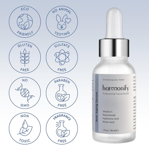 Niacinamide with Hyaluronic Acid Vitamin C Serum For Face, Amino Acid Facial Serum, All Skin Types & Skincare Hydrating, Oil-Free Moisturizing, 1 ...