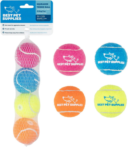 Best Pet Supplies Squeaky Tennis Toys for Dogs, 4-Pack, Heavy-Duty Interactive Pet Toys for Throwing and Fetching, Supports Exercise and Natural B...