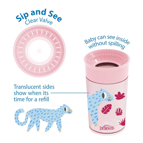 Dr. Brown's Milestones™ Cheers360™ Training Sippy Cup for Babies & Toddlers - Pink Animals - 10oz - 9m+...