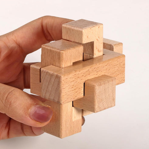 12 Steps 3D Beech Wood Challenge Wooden Brain Teaser Puzzles Toys Love's Dozen Puzzle Unique Fidget Games Mini Size IQ Educational Assembly and Di...