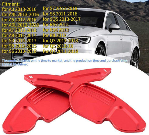 KIMISS 2pcs Aluminum Alloy Car Steering Wheel Shift Paddle Blade Shifter Extension for A3/A4L 2013-2016, for A5 2012-2016, etc Bright Red Color Ac...