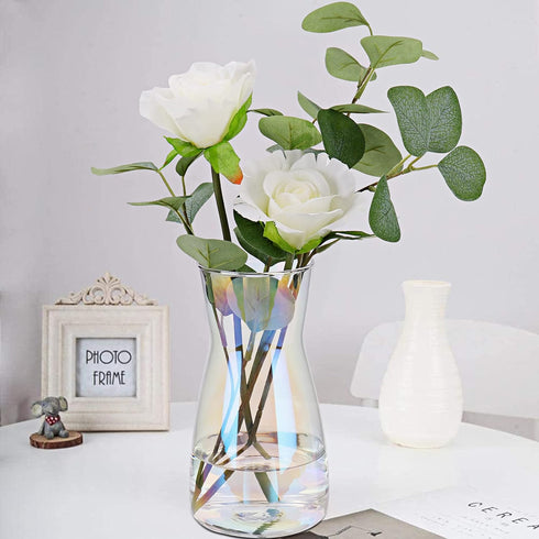 8 inch Iridescent Glass Flower Vases for Centerpiece Table Home Indoor Desk Decor,Ins Modern Boho Style Vase for Wedding Housewarming Gift...