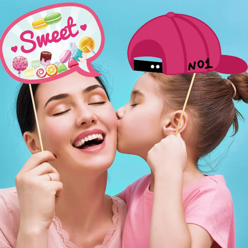 25Pcs Candy Land Photo Booth Props with Stick, Candyland Selfie Props, Candy Shop Party Supplies, Lollipop Birthday Theme Backdrop Decorations, Bo...