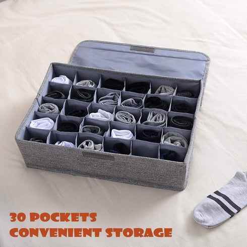AARAINBOW 2 Packs Underwear Socks Ties Storage Organizer with Lids Foldable Closet Drawer Organizer 60 Cells, Fabric Wardrobe Divider Storage Boxe...