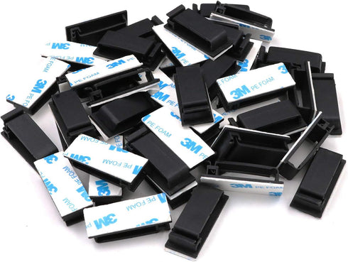 Cable Clips 3M Adhesive, Multipurpose Wire Clamps for Cable Management and Cable Runs - 50 Pack Black Bundled with 10 Reusable Cable Ties...