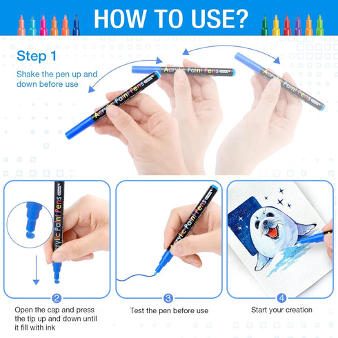 JR.WHITE Acrylic Paint Pens Paint Markers Set of 24: Extra Fine Point Acrylic Markers For Rock Painting Wood Glass Fabric Ceramic For Adults Kids ...