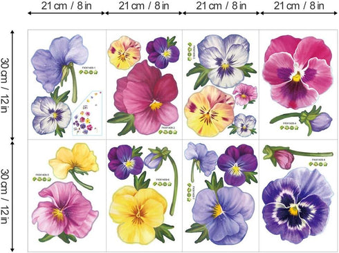 Pansy Flowers Wall Stickers DIY Floral Wall Decals Art Decor for Kids Girls Bedrooms Living Room...