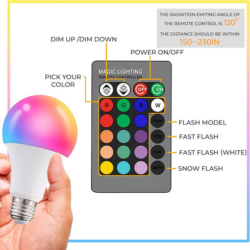 Dimmable E26 Warm LED Light Bulb, 6W RGBW Color 500LM with 16 Color Changing Modes for Christmas, Party etc with Remote Control 2 Pack...
