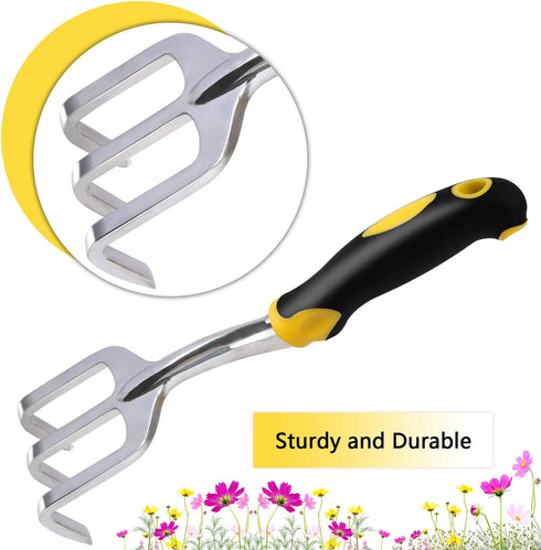 FEBSNOW Garden Tool Set - 5 Pieces Heavy Duty Gardening Hand Tools Kit Include Garden Trowel, Garden Rake, Spade Shovel, Weeder, Cultivator for Me...