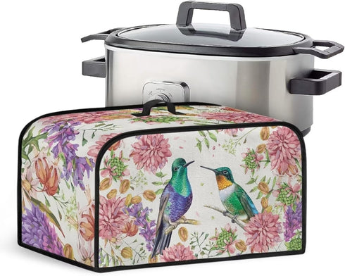 TODIYADDU Hummingbird Floral Slow Cooker Cover for Women Trendy Air Fryer Cover Dust Cover with Storage Pocket and Handle Portable Slow Cooker Car...