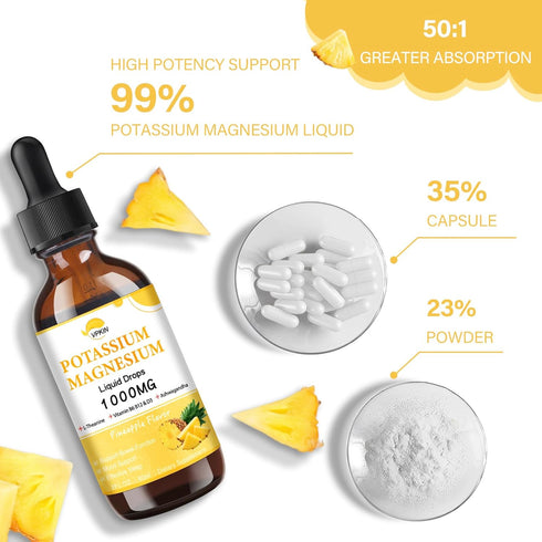 Potassium Magnesium Citrate Supplement,Magnesium Liquid Drops 1000mg with Magnesium Glycinate, Support Calm & Bone & Muscle & Immune Health (Pinea...