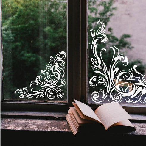 FINGERINSPIRE Ornate Corners Stencils 11.8x11.8 inch Corner Art Damask Border Painting Stencil Plastic Flowers Vine Patterns Stencil Reusable DIY ...