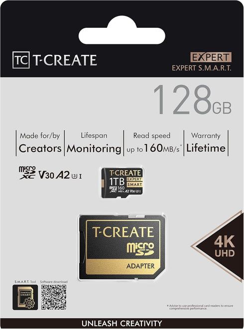 TEAMGROUP T-CREATE Smart A2 128GB Micro SDXC U3 V30 4K R/W Speed up to 160/150 MB/s High Speed Flash Memory Card for Creators, Compatible with GoP...