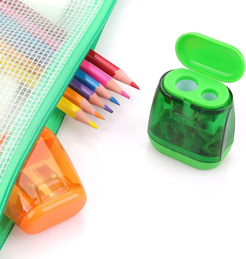 8 Pack Double Holes Pencil Sharpener Manual Pencil Sharpeners with Lid Pencil Sharpeners for Kids Plastic Pencil Sharpeners for School Office Home...
