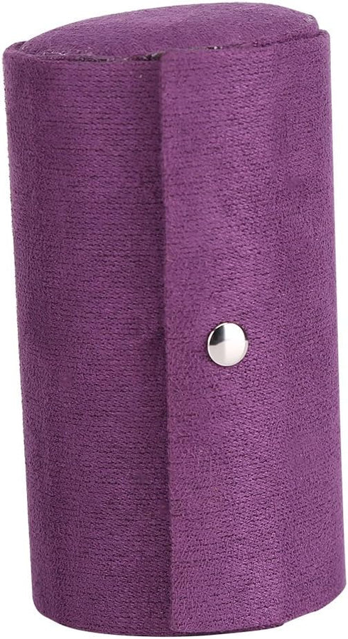 Fdit Retro Cylinder Shaped Jewelry Box Velvet Three-Layer Roll-up Snap Jewelry Storage Organizer Earrings Holder for Girls Women (Purple)...