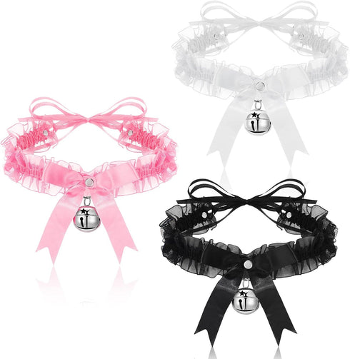 3 Pieces Punk Lace Chokers Gothic Lace Bowknot Choker Necklaces with Bells Stretch Collar Chokers Ribbon Necklaces for Women...