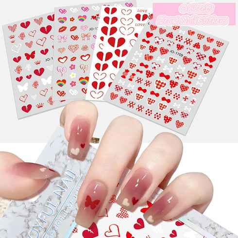 Valentine's Day Nail Stickers Decals Cute Heart Nail Art Decals 3D Self-Adhesive Nail Stickers Heart Strawberry Bow Flower Nail Designs Nail Decal...