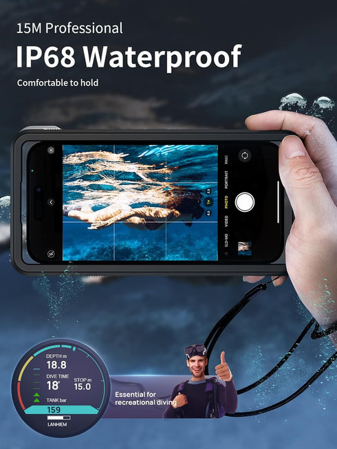 Lanhiem Snorkeling Underwater Phone Case for Diving, IP68 Professional Universal Waterproof Outdoor Video Photo Cellphone Case with Lanyard for iP...