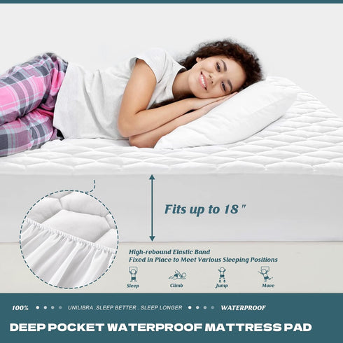 UNILIBRA Full Mattress Protector Waterproof, Deep Pocket Mattress Pad Cover Up to 18 Inches, Quilted Fitted Hollow Cotton Filling Breathable Mattr...