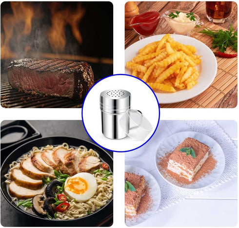 Stainless Steel Dredge Shaker Spice Shakers with Handle Powdered Sugar Shaker Pepper Shakers 6 Oz Metal Salt Shaker with Holes and Lid Fine Powder...
