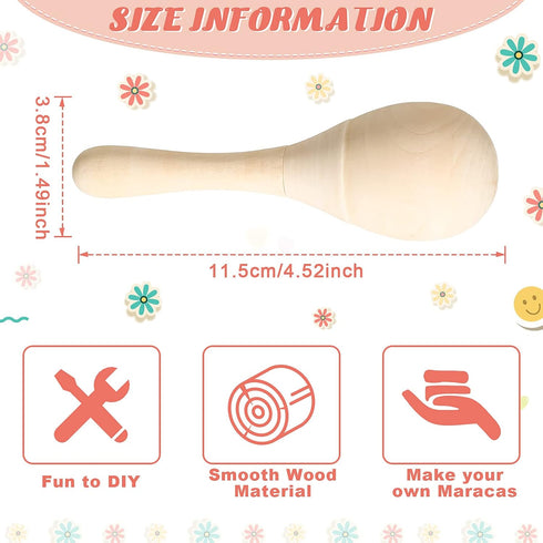 Leitee 6 Pcs DIY Mini Wooden Maracas Rattles Egg Shaker Kids Musical Party Favor Baby Shaker Sand Hammer Toy, Assorted Designs, Maracas for Kids, ...