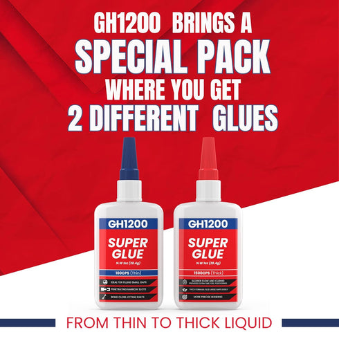 57 Grams (2 oz) 100/1500 CPS (thin/thick) Super Glue All Purpose with Anti Clog Cap. Ca Glue - Adhesive SuperGlue. Cyanoacrylate Glue for Hard Pla...