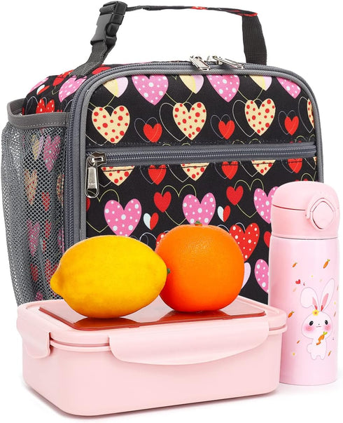 FlowFly Kids Lunch box Insulated Soft Bag Mini Cooler Back to School Thermal Meal Tote Kit for Girls, Boys, Heart...